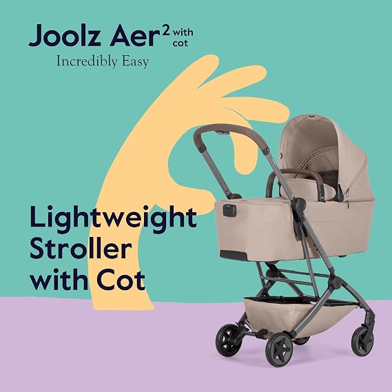 Joolz Aer2 Foldable Cot for Baby Stroller Ultra-Light Cot with One-Hand Quick Fold - Soft Mattress - Large UPF 50+ Canopy - Perfect Baby Cot Add-on for Your Aer2 (Sandy Taupe)