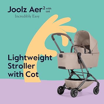 Joolz Aer2 Foldable Cot for Baby Stroller Ultra-Light Cot with One-Hand Quick Fold - Soft Mattress - Large UPF 50+ Canopy - Perfect Baby Cot Add-on for Your Aer2 (Sandy Taupe)