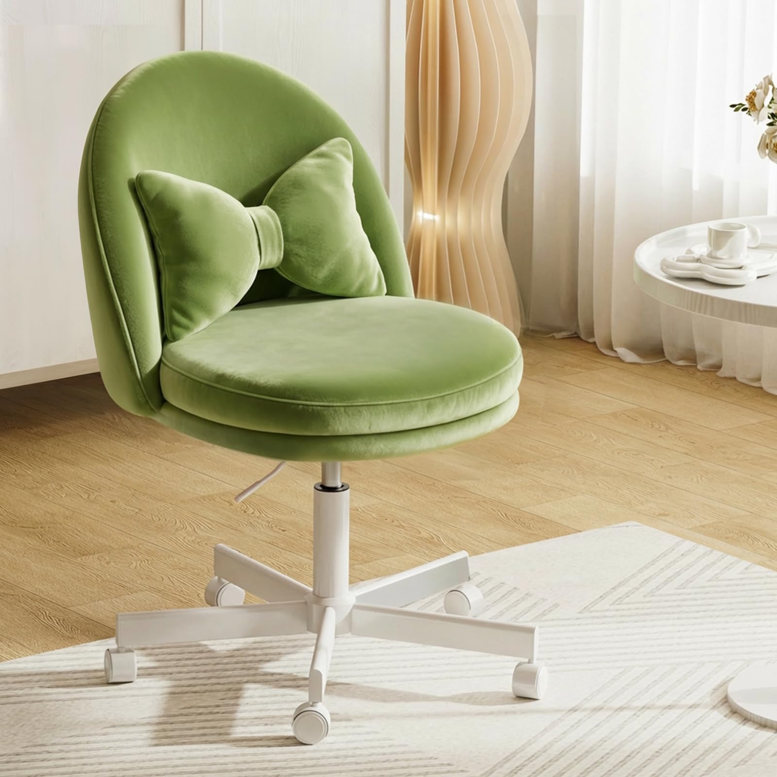 COMHOMA Desk Vanity Chair with Wheels Makeup Dressing Table Chairs Swivel Armless Height Adjustable Foam Padded Bedroom Office Chair, Velvet, Green