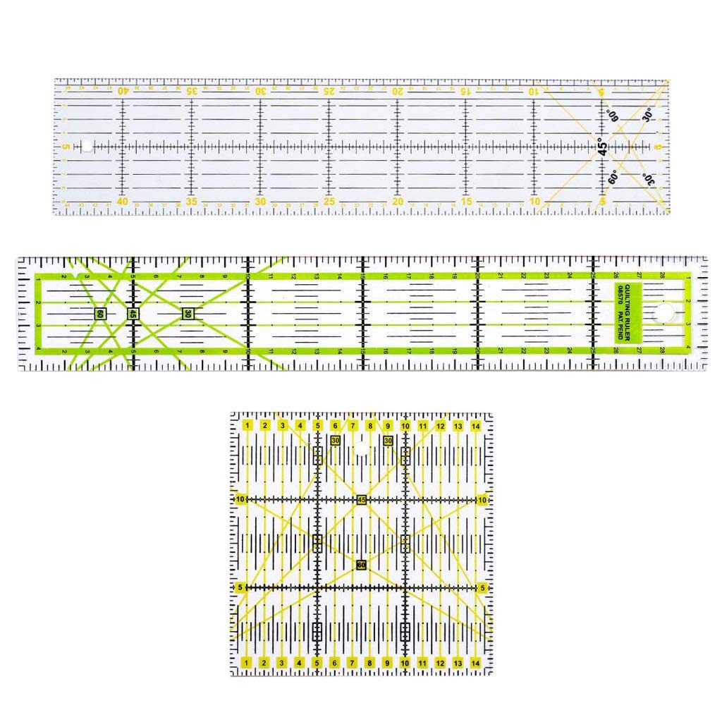 3 set di 3 righelli quadrati rettangolari per trapuntatura, cucito, patchwork, sartoria, fai da te