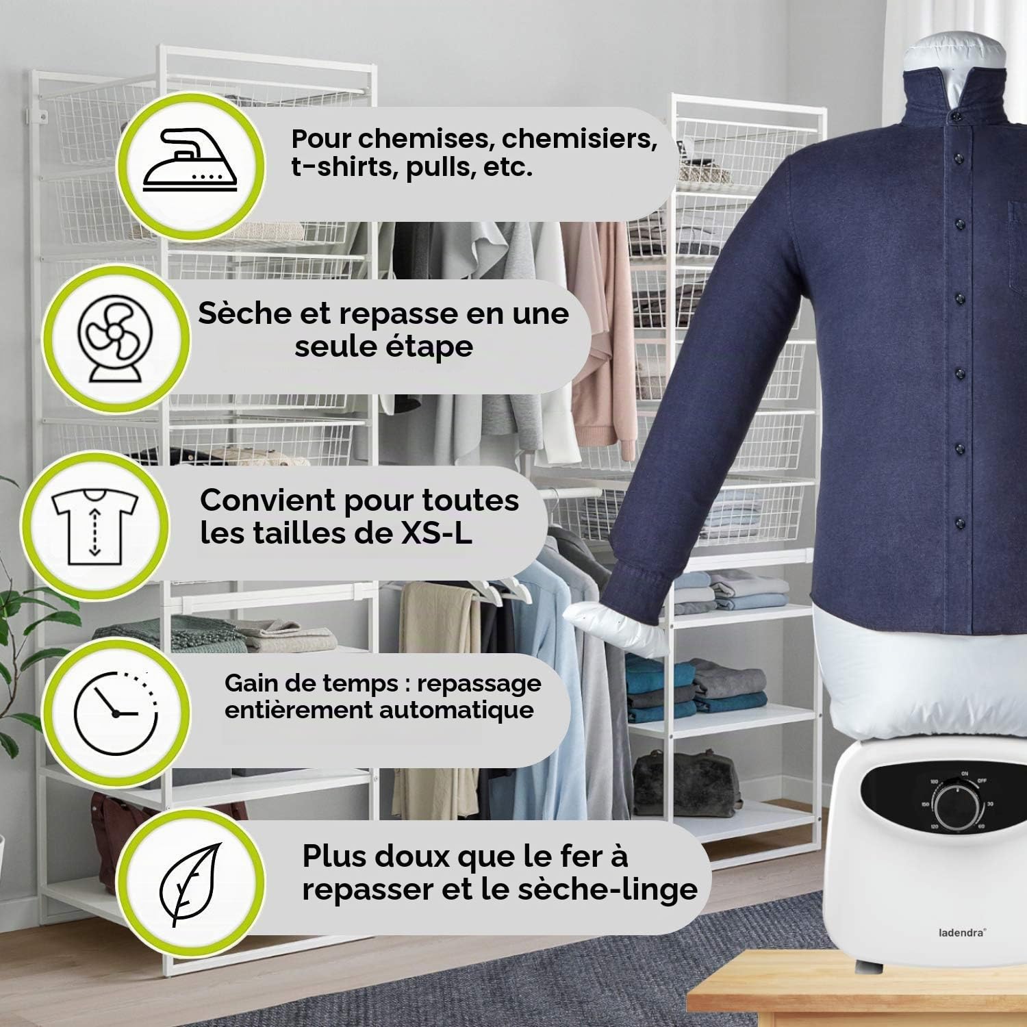 Repassage de chemises avec mannequin 2 en 1 - Machine à repasser pour chemises