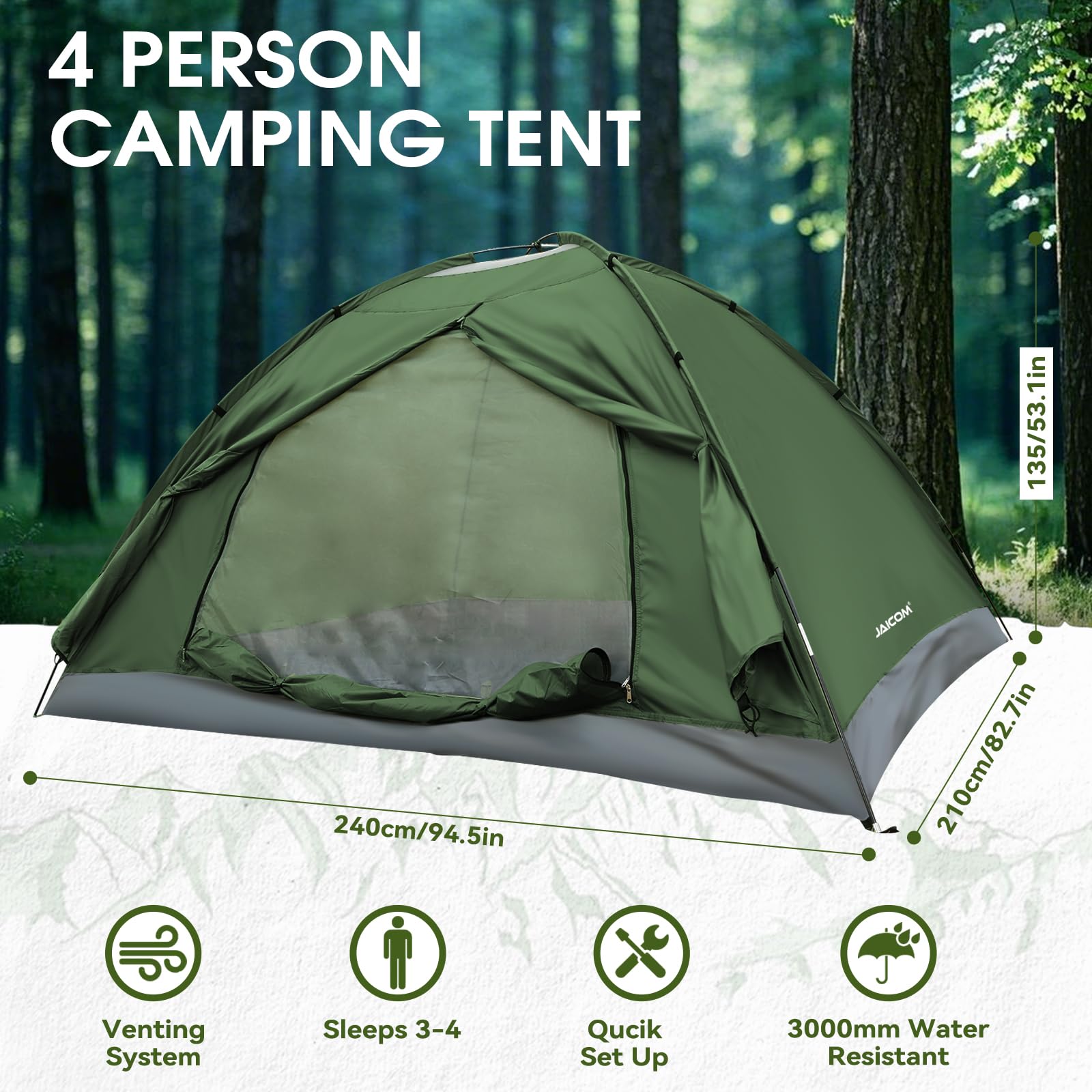 JAICOM Campingtent voor 1-4 personen, ultralicht, waterdicht