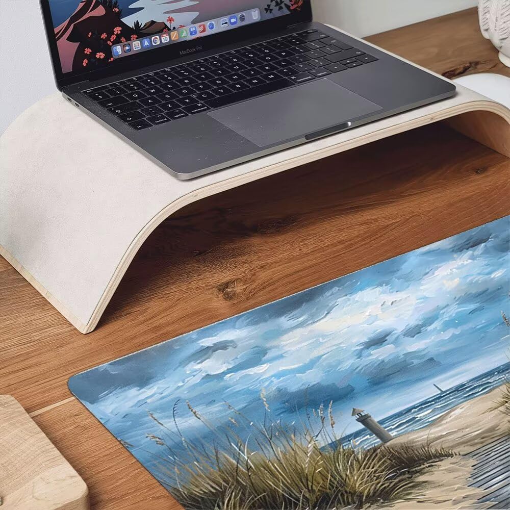 Duża podkładka pod mysz do gier XXL 1200 x 600 x 3 mm z zszytymi krawędziami, trwała antypoślizgowa podstawa z naturalnej gumy, zmywalna podkładka na klawiaturę, gry, do domu, biura, latarnia morska