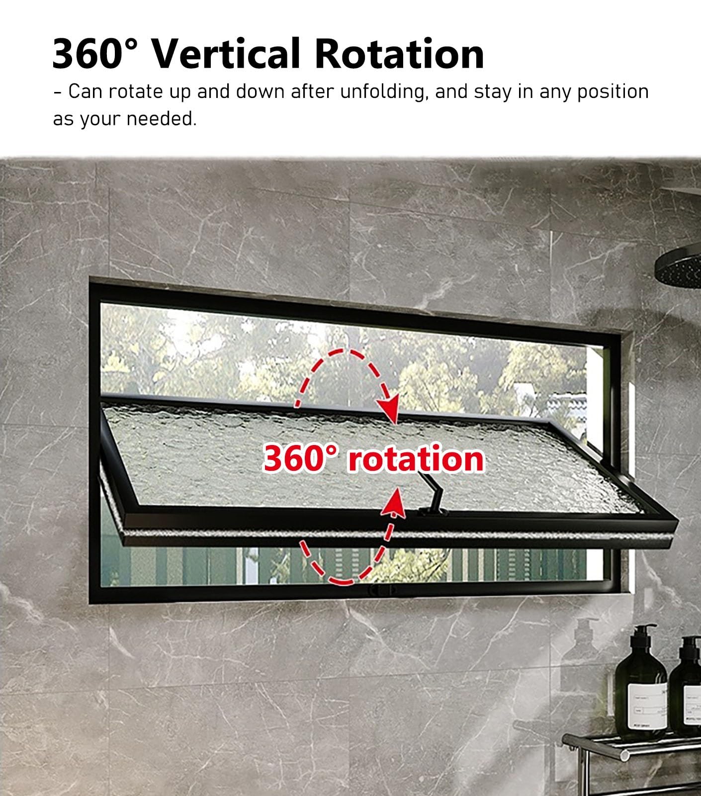 Ventanas Ventana de Baño Pivotante de 360 ​​grados con Vidrio Estriado, Ventana de Travesaño de Cobertizo con Manija, Ventanas de Reemplazo Rectangulares, Ventana Empotrada para Garaje/oficina(White,9