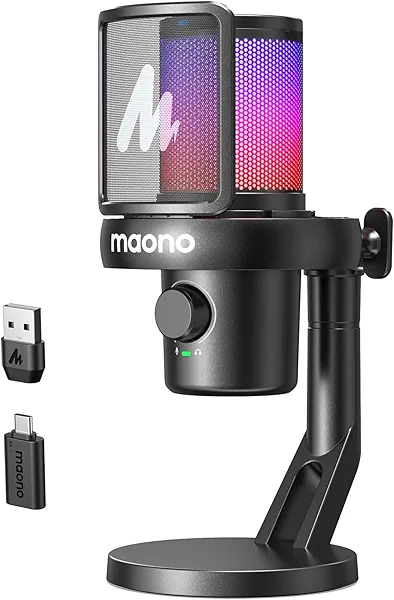 MAONO Wireless Microphone for PC,Gaming Streaming Condenser Mic with Software AI Voice Change,3-Level Noise Cancellation,Custom EQ,Gain Control USB Mic for Podcast Recording (DM40-Black) DM4