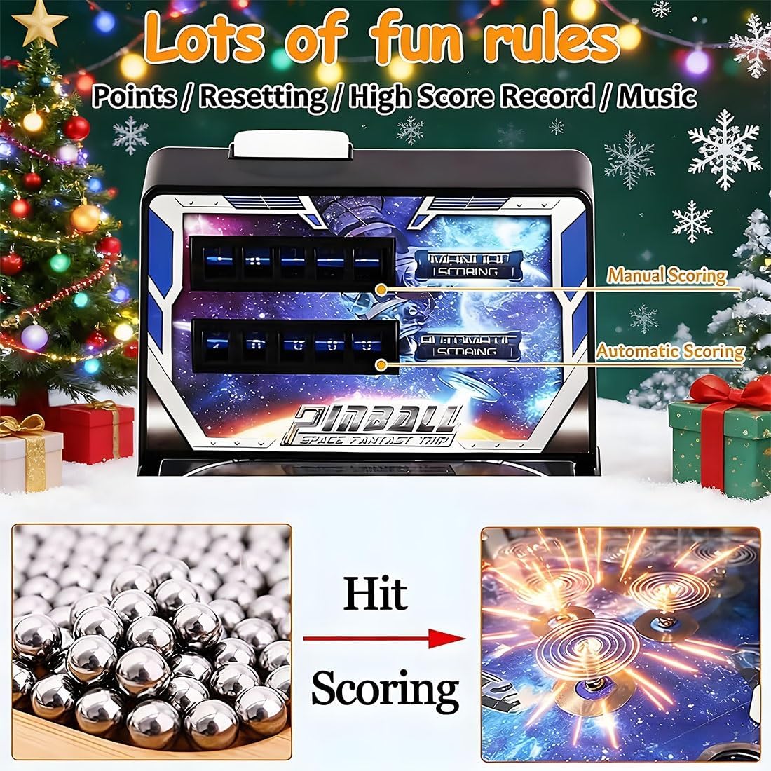 Pinball Machine, Electronic Tabletop Pinball Game, Desktop Ball Shooting Toy with Lights & Sounds, Digital Scoreboard, Birthday Party Gift, Pinball Game Favor