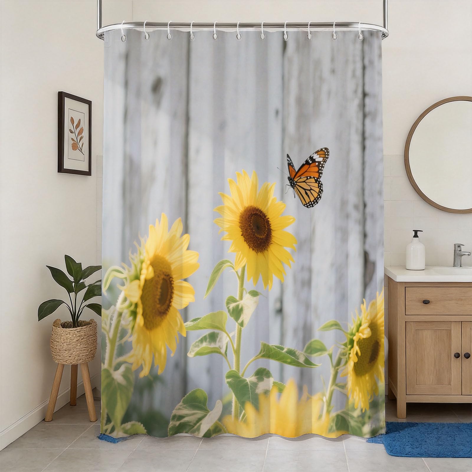 Hongduo 3D Sunflowers Printed Shower Curtain for Stalls Bathtubs Flowers Print Bathroom Decor Shower Curtain Set Polyester Fabric Waterproof 180x200cm/71X79 Inch with Hooks