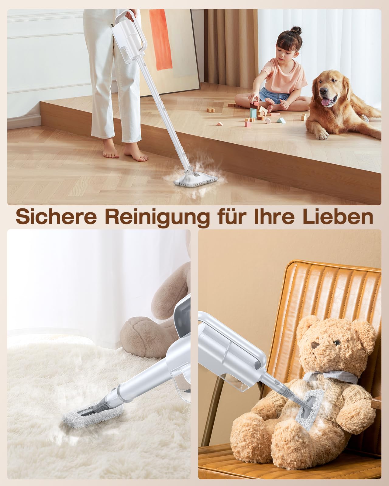 10-in-1 Dampfreiniger mit abnehmbarem Handgerät, 350ml Tank, 10s Aufheizzeit, 248°F (120°C) Dampf, 2-Stufen Steuerung & Drehkopf für Böden, Teppiche, Fliesen - Leichtgewicht und Multifunktional