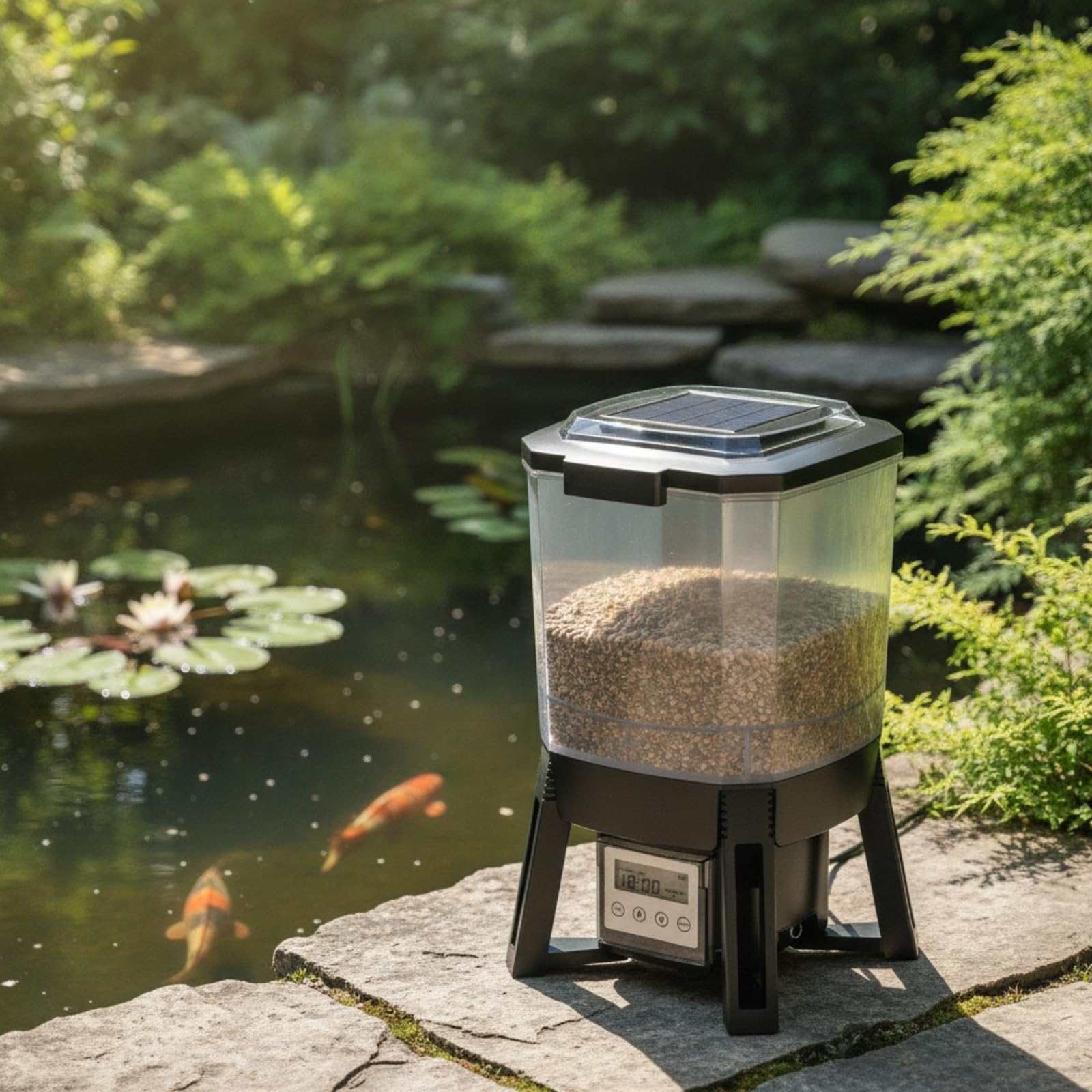 Alimentador Solar Peces Portátil Alimentador Automático Peces sin Grumos Comero para Jardín