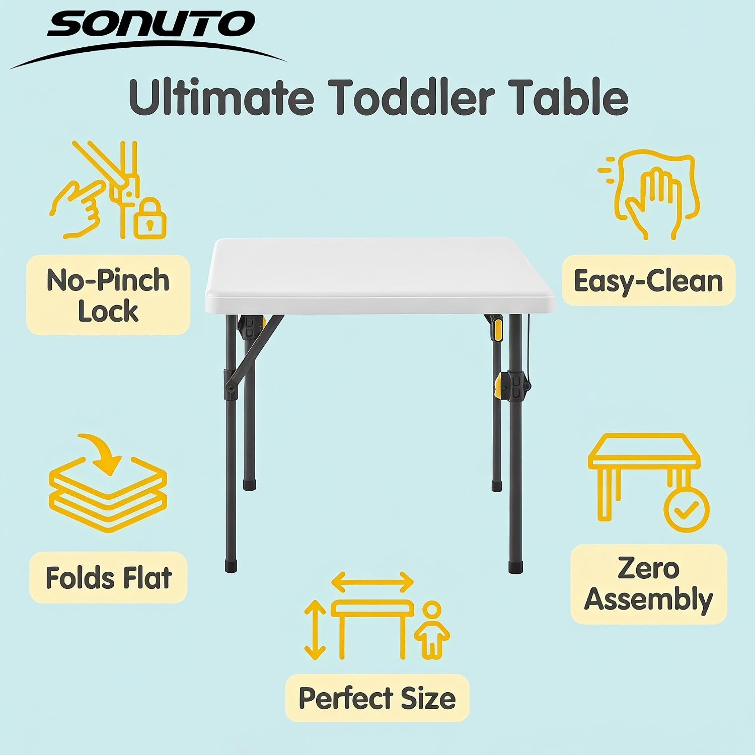 24" Kids Folding Table, No-Pinch Portable Toddler Activity Table