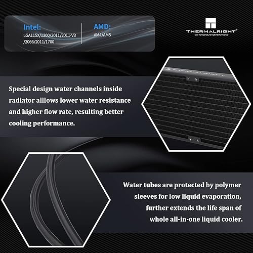 Miniatura 9 de Thermalright Frozen Prism - Enfriador de agua ARGB AIO blanco 360, enfriador de CPU líquido, ventilador PWM de 0.118 x 4.724in, sistema de
