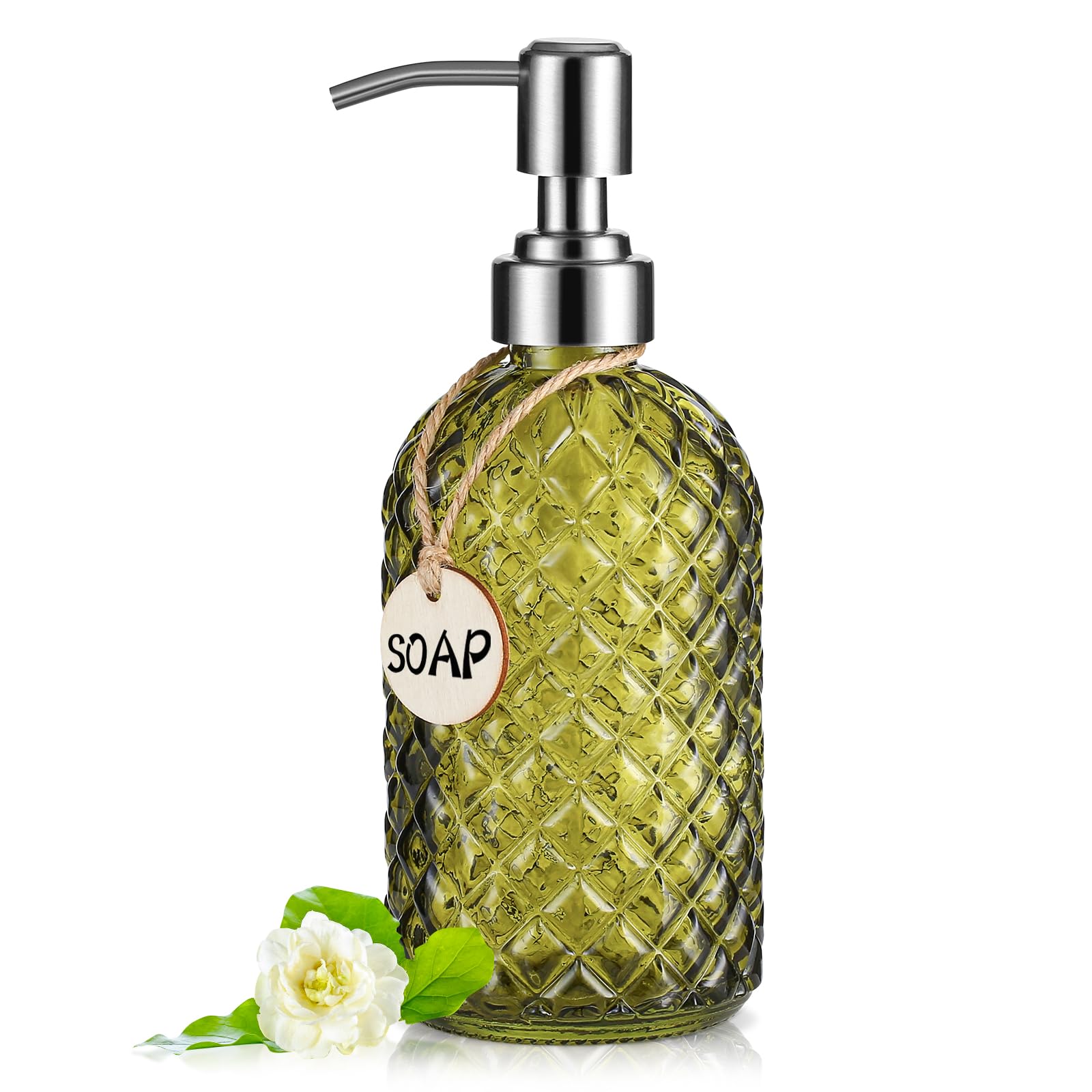 MOCLIF Dispenser di sapone trasparente con pompa in acciaio inossidabile 304 antiruggine da 473,6 ml, per bagno e cucina, in vetro liquido ricaricabile per sapone per mani, sapone per piatti, lozioni