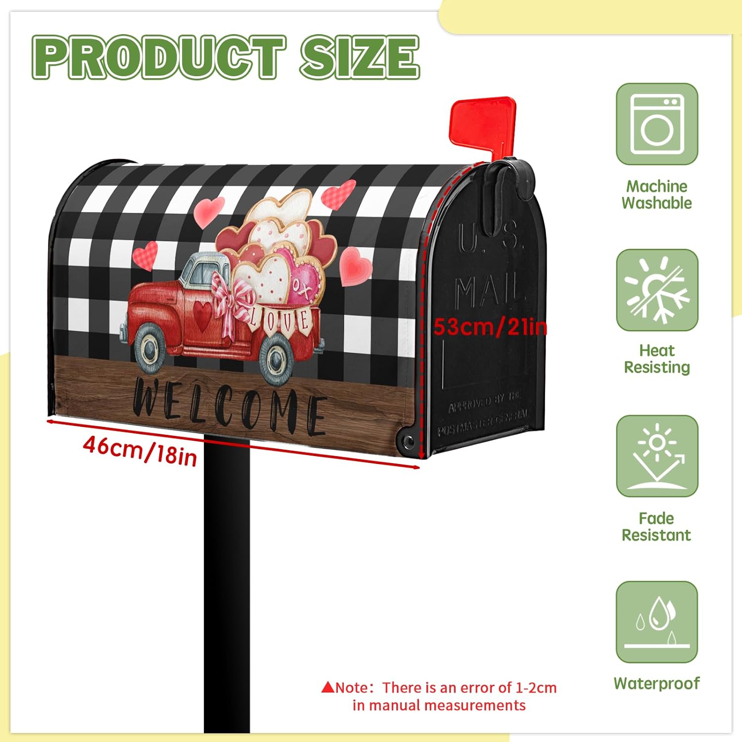 Mother's Day Mailbox Cover Magnetic Standard Size Welcome Truck Mailbox Covers Love Post Letter Box Cover Buffalo Plaid Valentines Gifts for Outdoor Yard Garden Decor 21x18 inch for Mom Gifts
