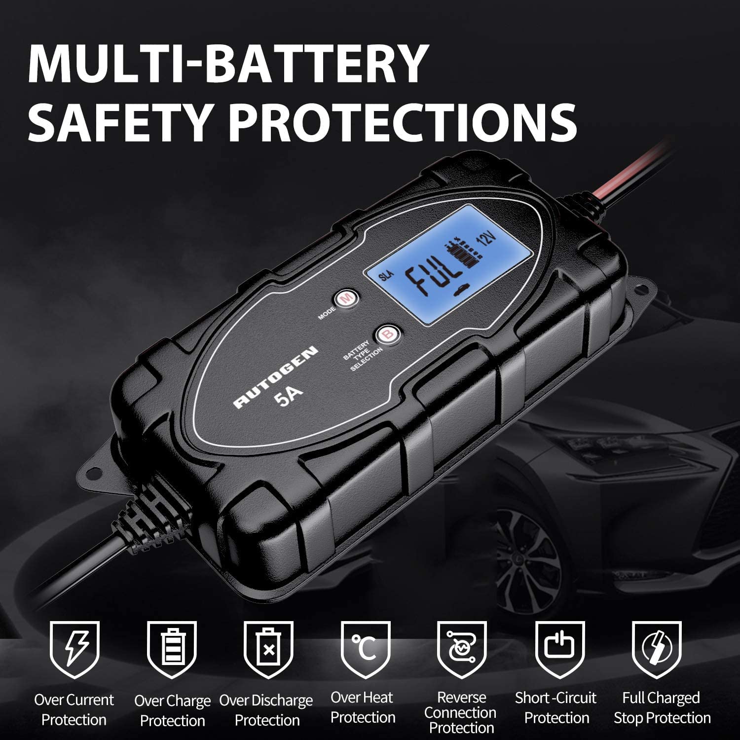 5A Autobatterie-Ladegerät 12V/6V – Mit Pulsreparatur Für Blei-Säure, AGM, Gel & Lithium (LiFePO4)
