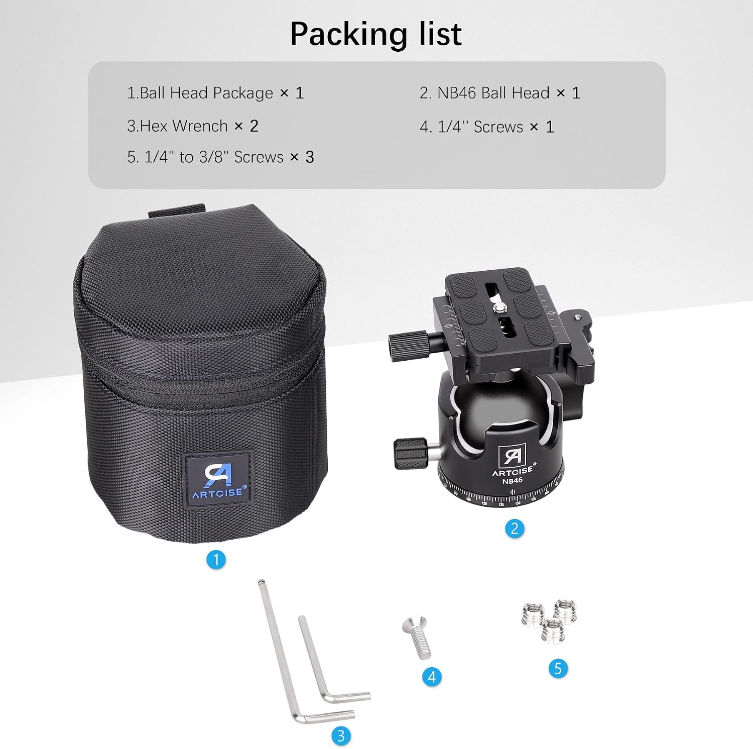 ARTCISE 46mm Low Profile Tripod Ball Head, Lever Release, Stainless Steel Lock Pin, Arca Swiss Quick Release Plate, 360° Panoramic, for DSLR Camera Camcorder Telescope Monopod Slider, Max Load 55lbs