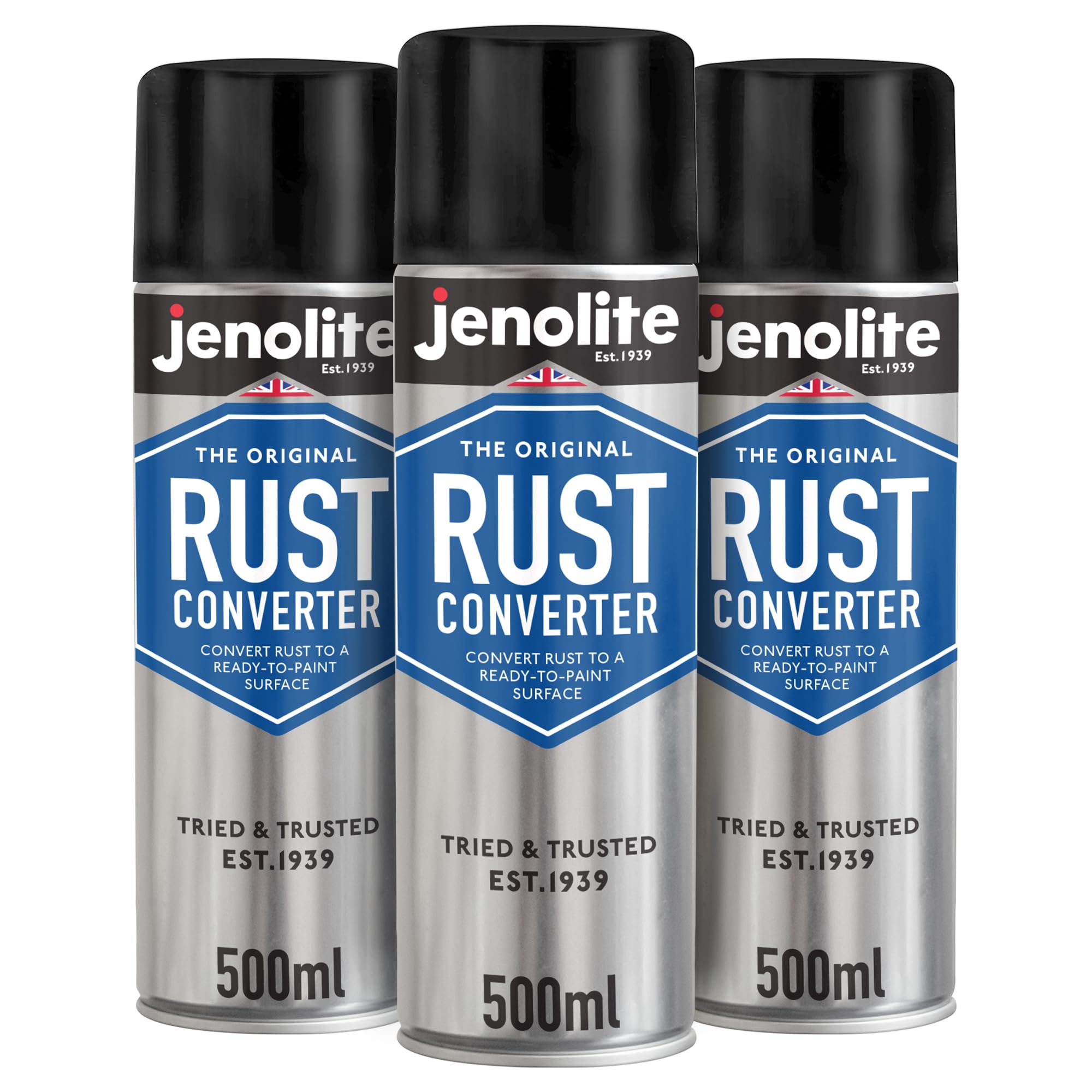 JENOLITE Rostumwandler Aerosol | 3 x 500ml | wandelt Rost in eine streichfertige Oberfläche um - einfach auf rostige Oberflächen sprühen