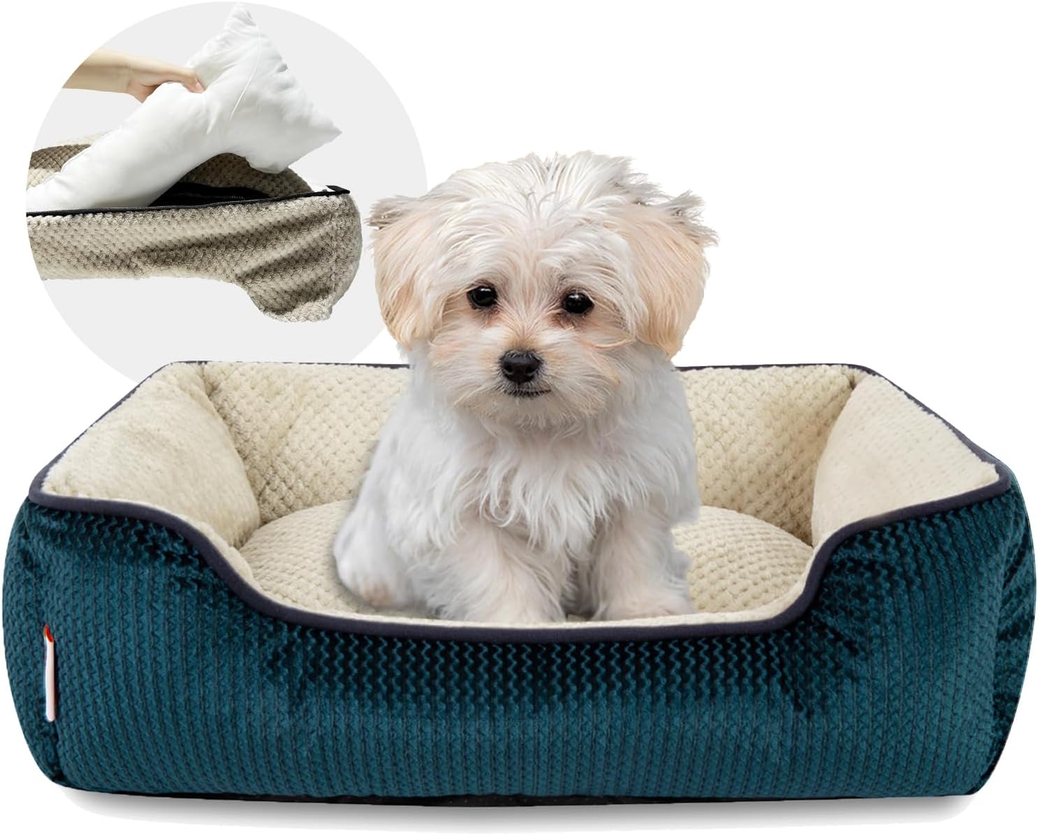 Miguel Small Dog & Cat Bed, Washable Removable Cover, Square, Cuddle Rectangle Pet Bed with Side Bolster, Blue, 20 Inch Miguel Small Dog & Cat Bed, Washable Removable Cover, Square, Cuddle Rectangle Pet Bed with Side Bolster, Blue, 20 Inch