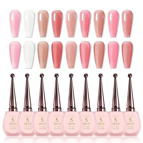 Miniatura 1 de Juego de esmaltes de uñas de gel de 0.5 fl oz, pegamento de gel de uñas rosa y blanco, esmalte de uñas UV LED, kit de 9 esmaltes de uñas (blanco)