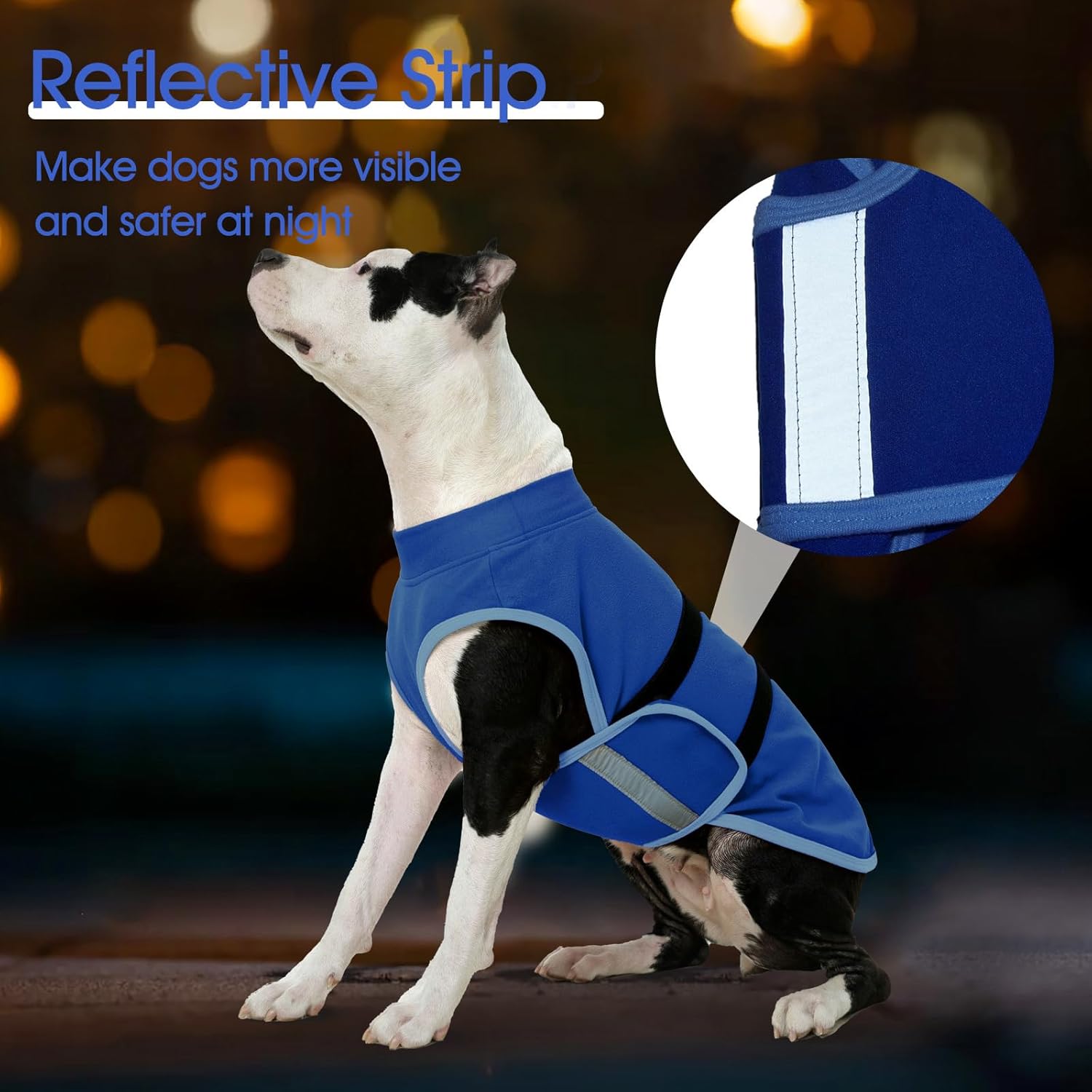 IDOMIK Warm Fleece Dog Sweater for Large Dogs,Soft Winter Dog Fleece Jacket Coat for Fall Cold Weather,Adjustable Fleeced Vest with Reflective Strips,Pullover Pet Sweatshirt for Girl Boy Dogs,Blue,XL
