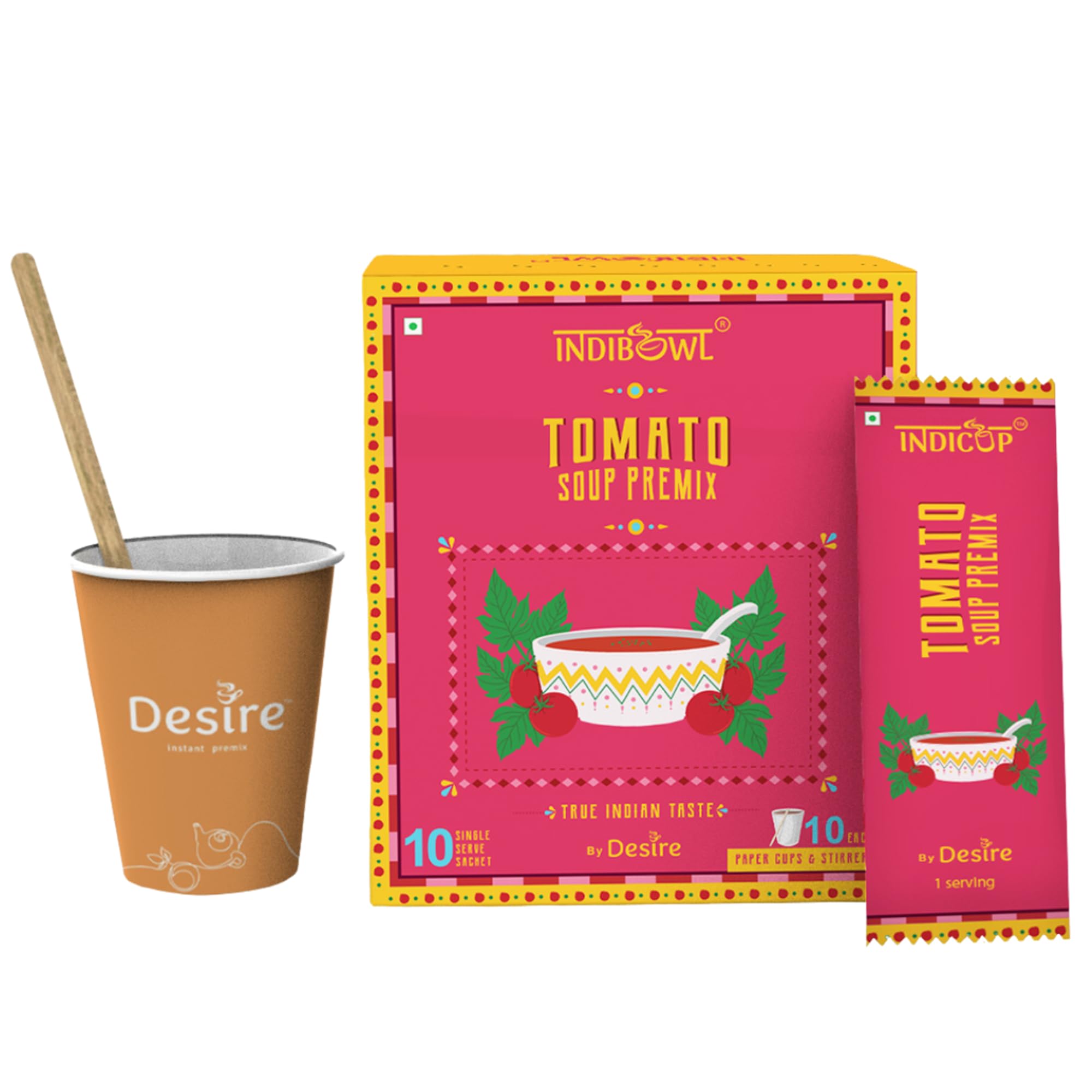 Indicup Tomato Soup Instant Premix , Pack of 1- 10 sachets, Instant soup premix, Refreshing taste,