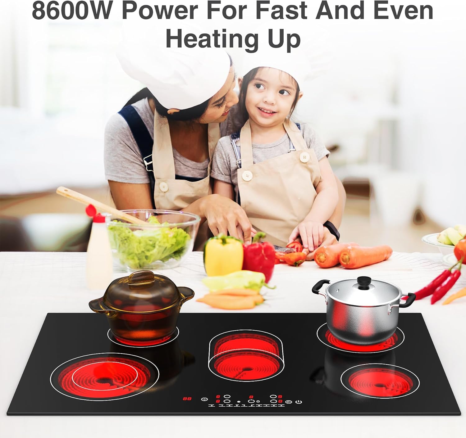 VBGK Electric cooktop 36 inch,Electric Stove burner,Built-in and Countertop Stove Top, LED Touch Screen,9 Heating Level, Timer & Kid Safety Lock, Touch Control,240V 8600W Cooktop