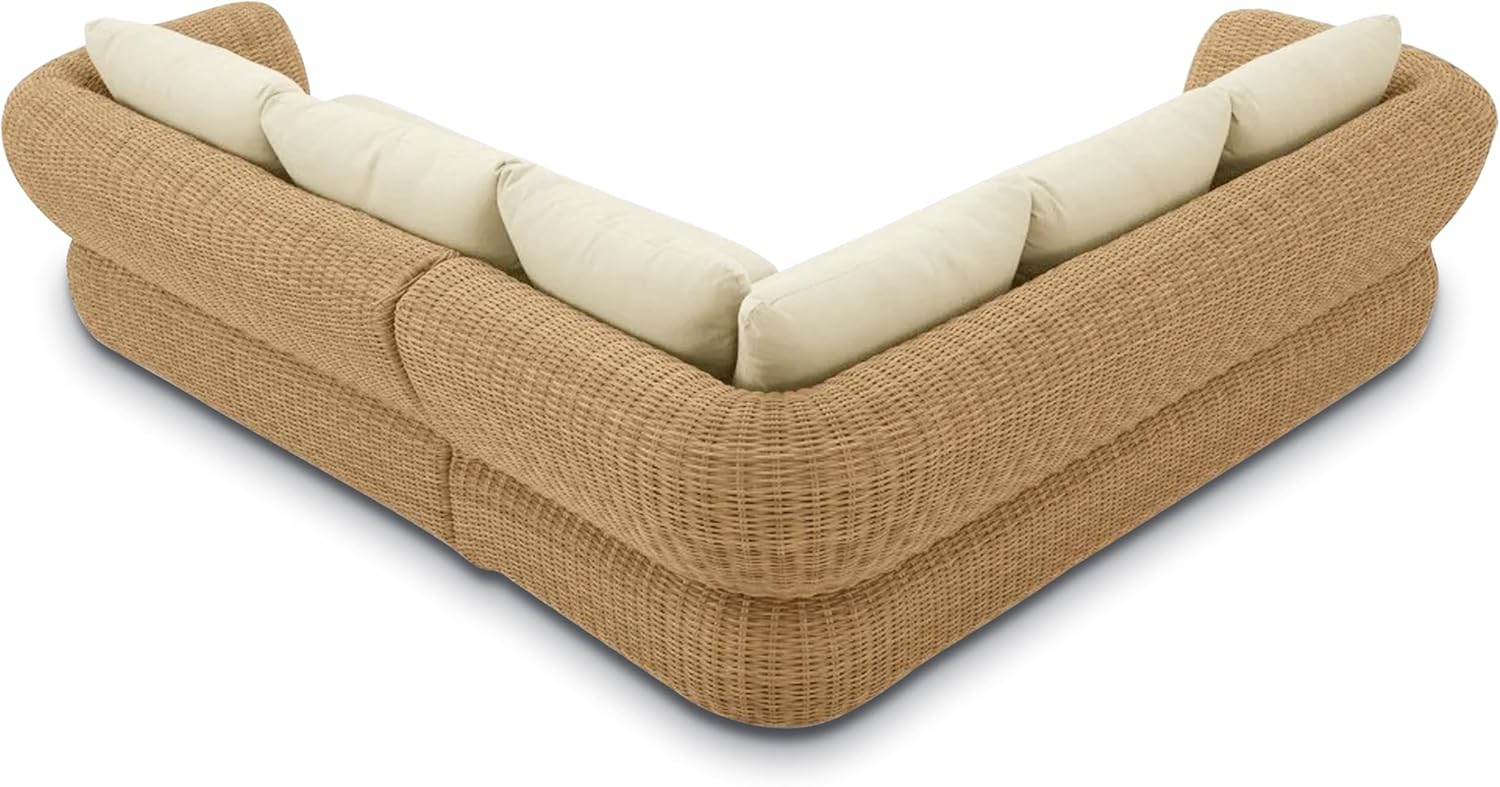 Poly & BARK Vieste Corner Sectional Set – Outdoor Patio Lounger for 4‑5 People with Synthetic Wicker Frame, Weather‑Resistant Cushions, Arrives Fully Assembled – Taupe Finish