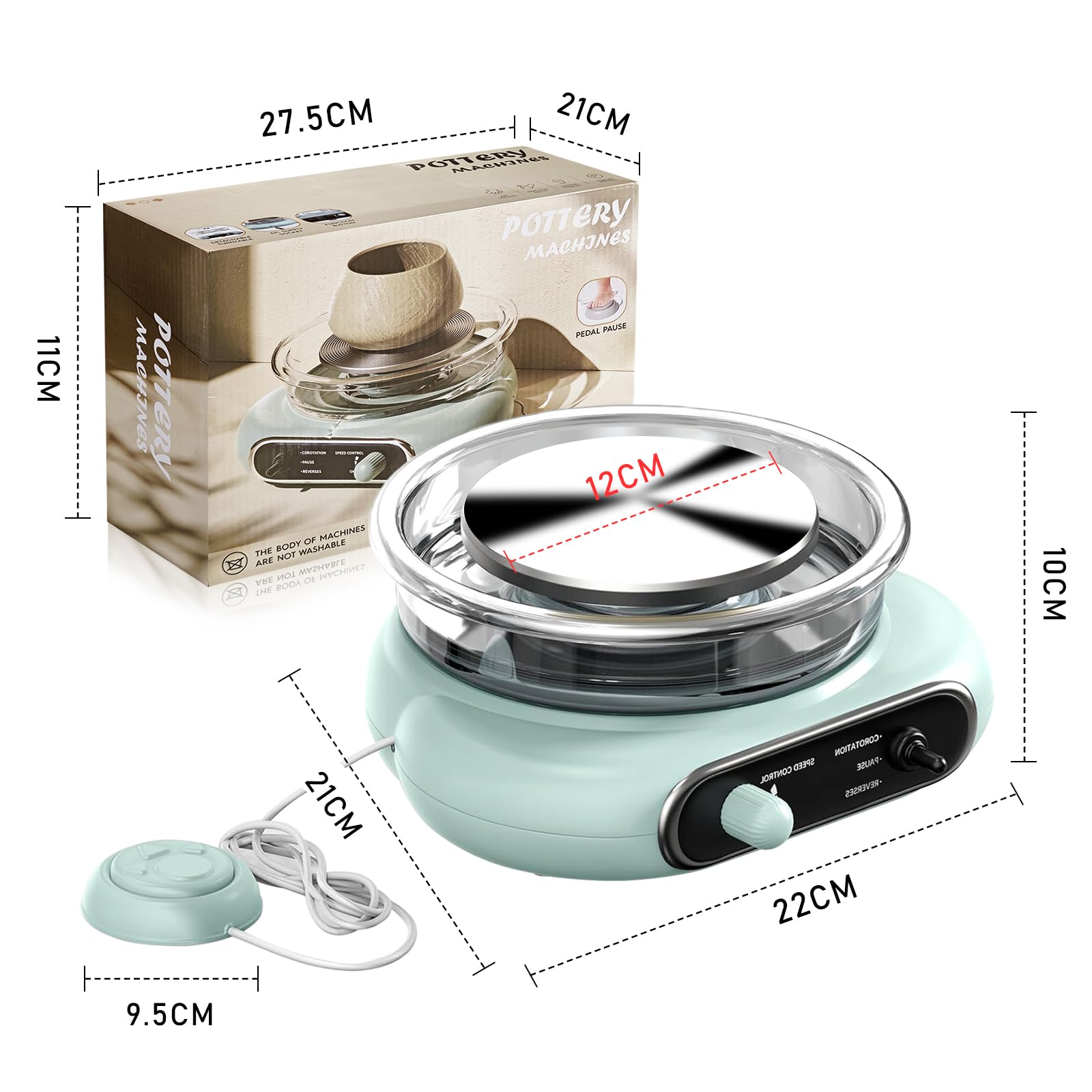 BIYQFCR Mini Pottery Wheel - 4.7Inch Rotating Electric Pottery Wheel, Pottery Wheel for Adults,Comes with 8Plastic Tools and 6Clay Sets,Suitable for Kids,Teenagers and Adults Beginners Craft Clay Kit