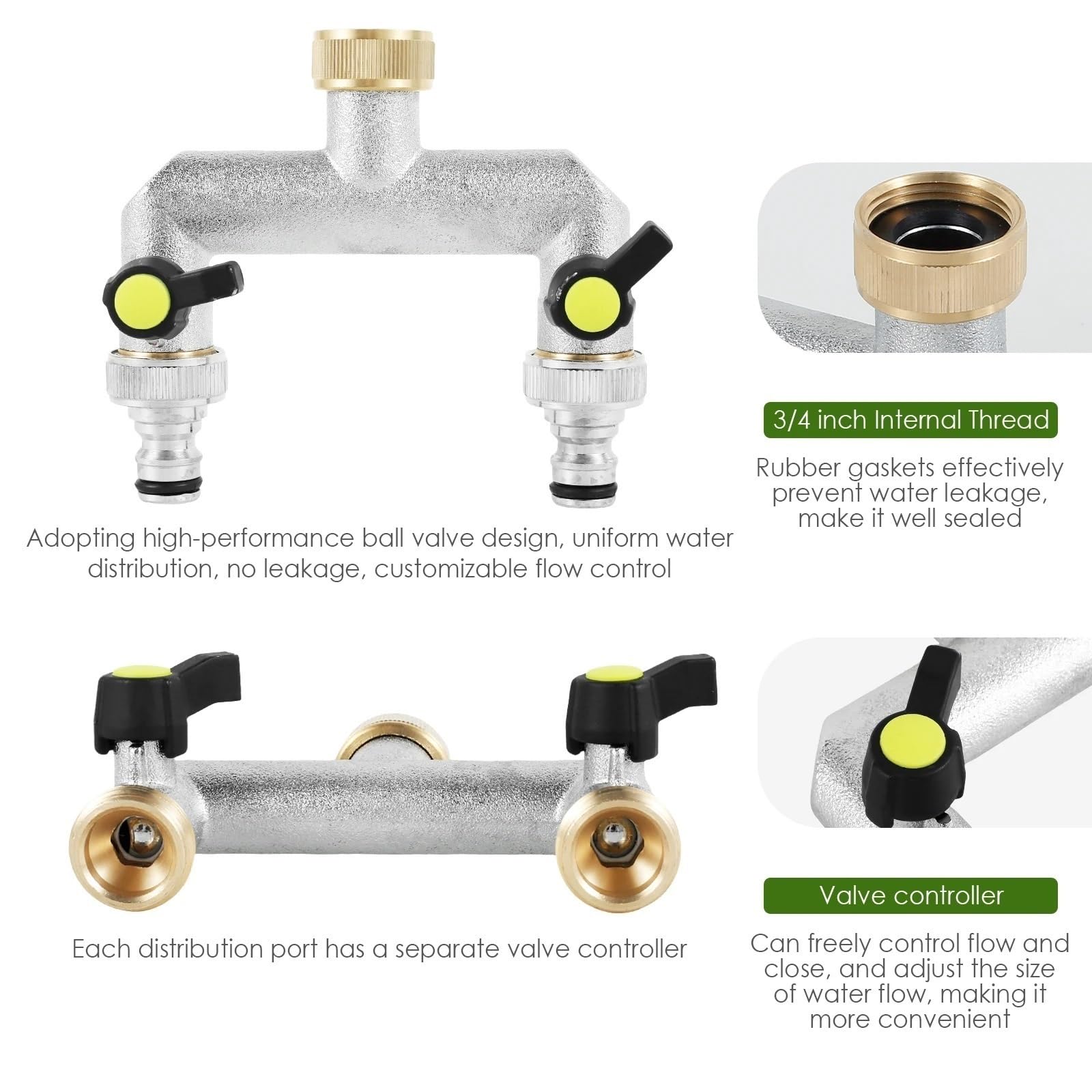 Divisor de Manguera jardín aleación Zinc 3/4 Pulgadas y 2/3 vías Distribuidor Conector riego Grifo Resistente for Exteriores para JardíN(Silver 2 Way)