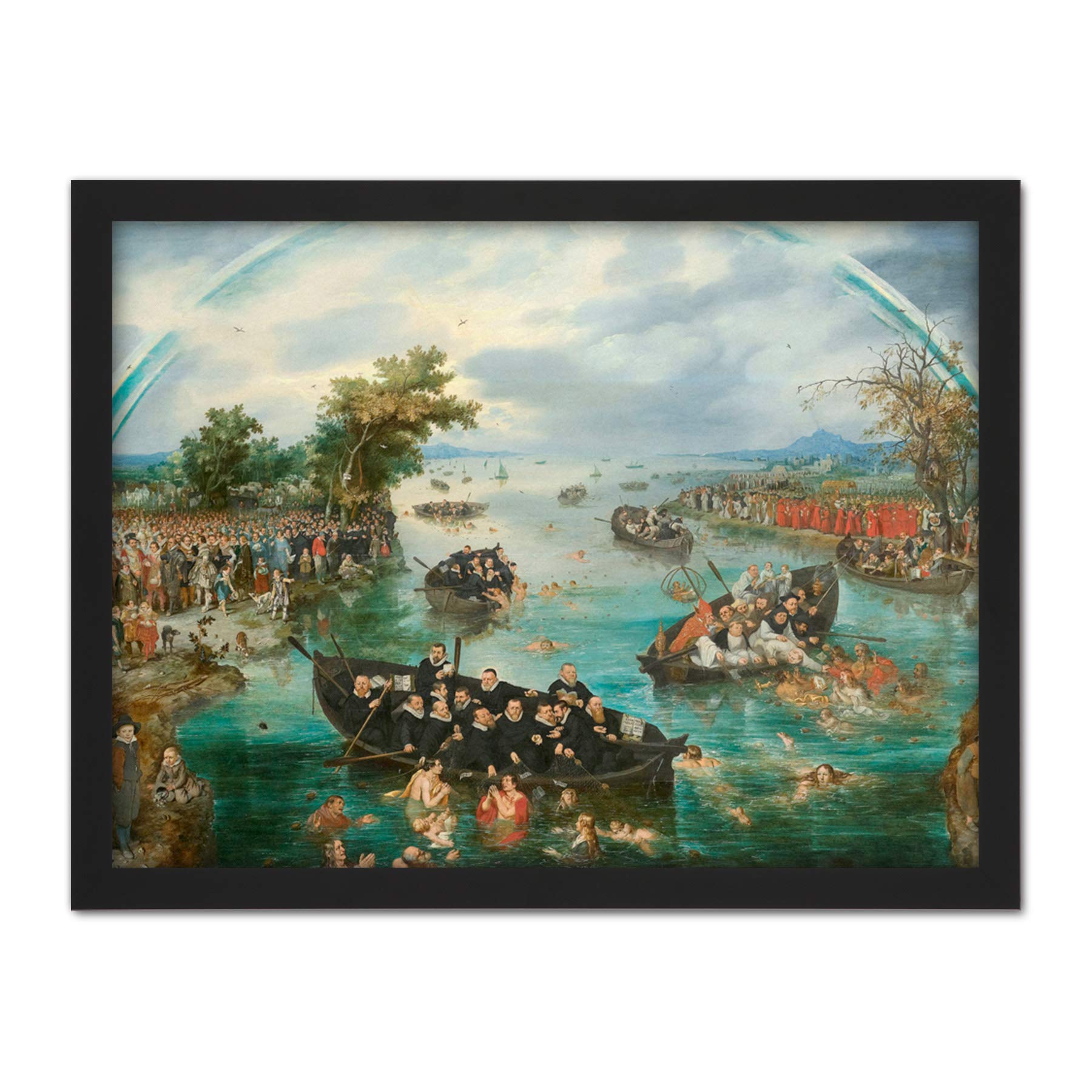 Van De Venne Fishing For Souls Painting - Large Framed Wall Art Print - Black - W18 inch x H24 inch - Artery8