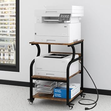Natwind Large 3-Tier Rolling Printer Cart with Adjustable Shelf, 24 x20  Mobile Stand for Heat Press, 3D Printer, Home Office Multifunctional Shelves with Locking Wheels Retro