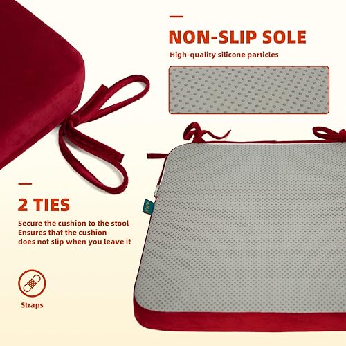 Miniatura 3 de Cojines de silla para sillas de comedor de 16 x 16 pulgadas, almohadillas para sillas de cocina con lazos y parte inferior antideslizante, fáciles
