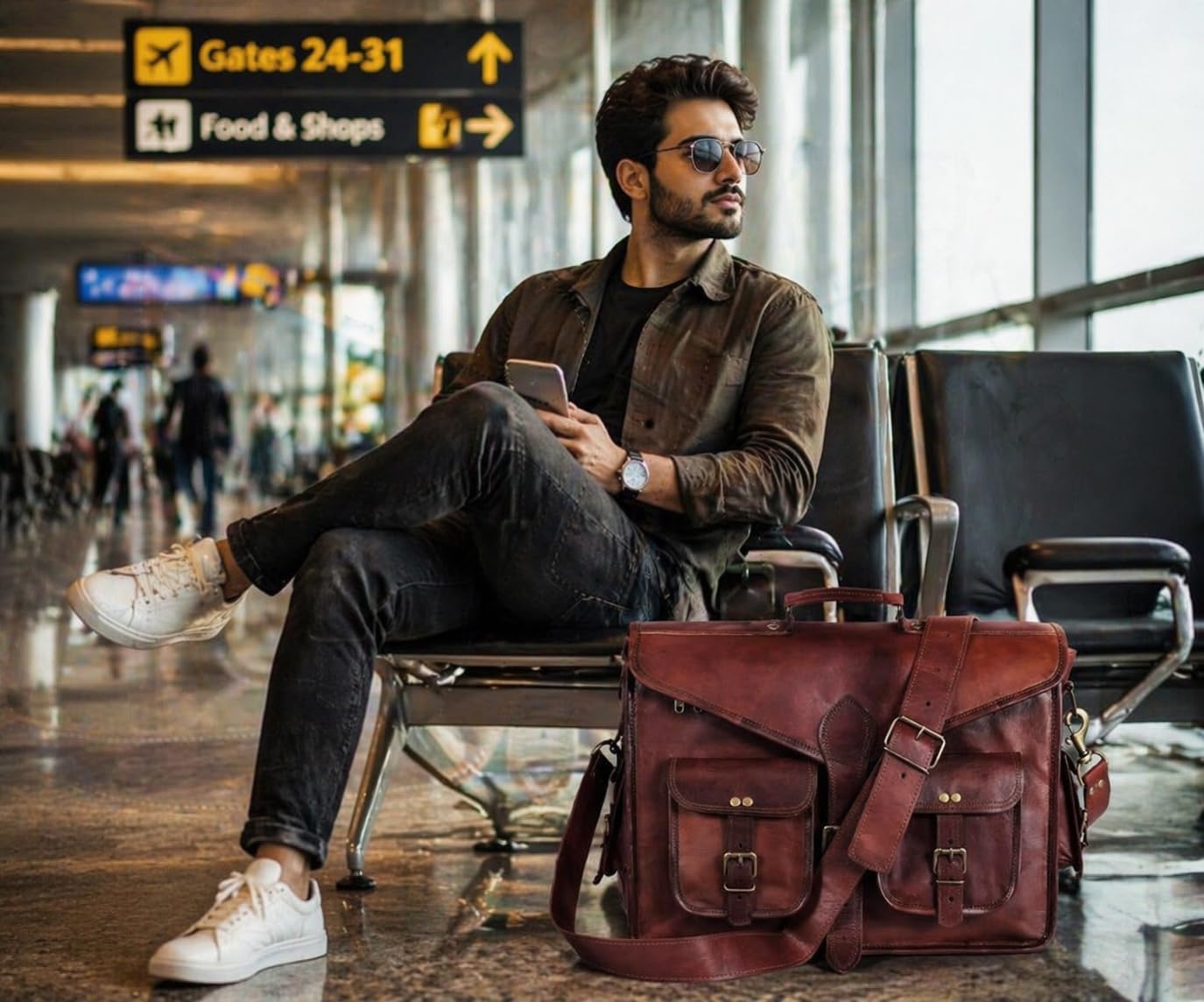 Bolso bandolera para portátil de 17.5 pulgadas, bolso de hombro de lona de cuero vintage, bolsas duraderas para computadora, maletines de negocios, bolsas de trabajo para hombres y mujeres, marrón, 18