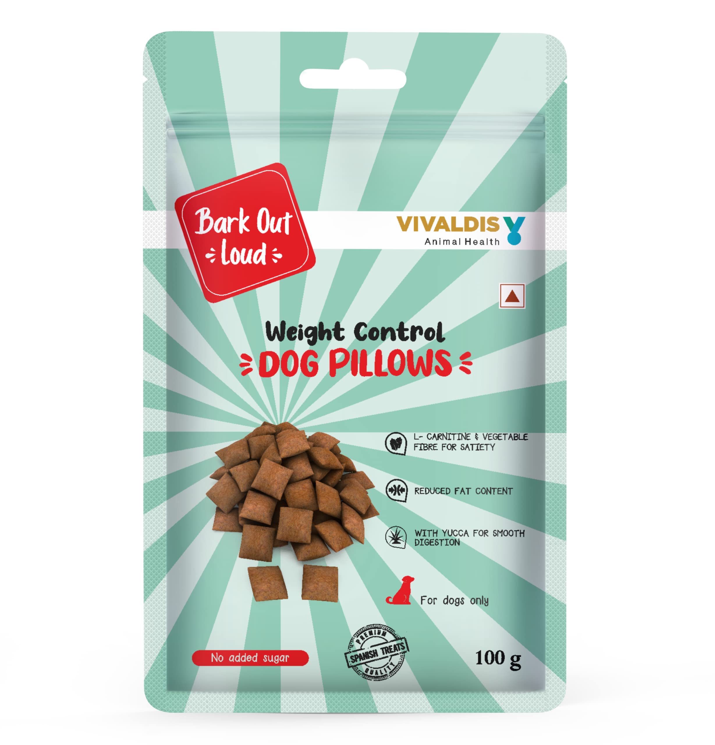 Bark Out Loud by Vivaldis - Dog Pillows, Weight Control Dog Treats, with Reduced Fat, Satiates Appetite for Healthy Weight Management, Made with Chicken 100gms