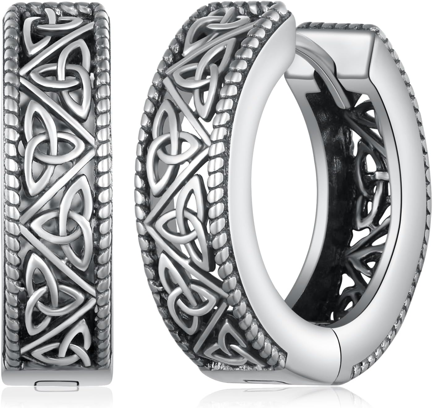 Viking Rune Celtic Wolf Ankh Roman Numeral Sobriety Black Cross Sterling Silver Vintage Hoop Earrings for Men Women
