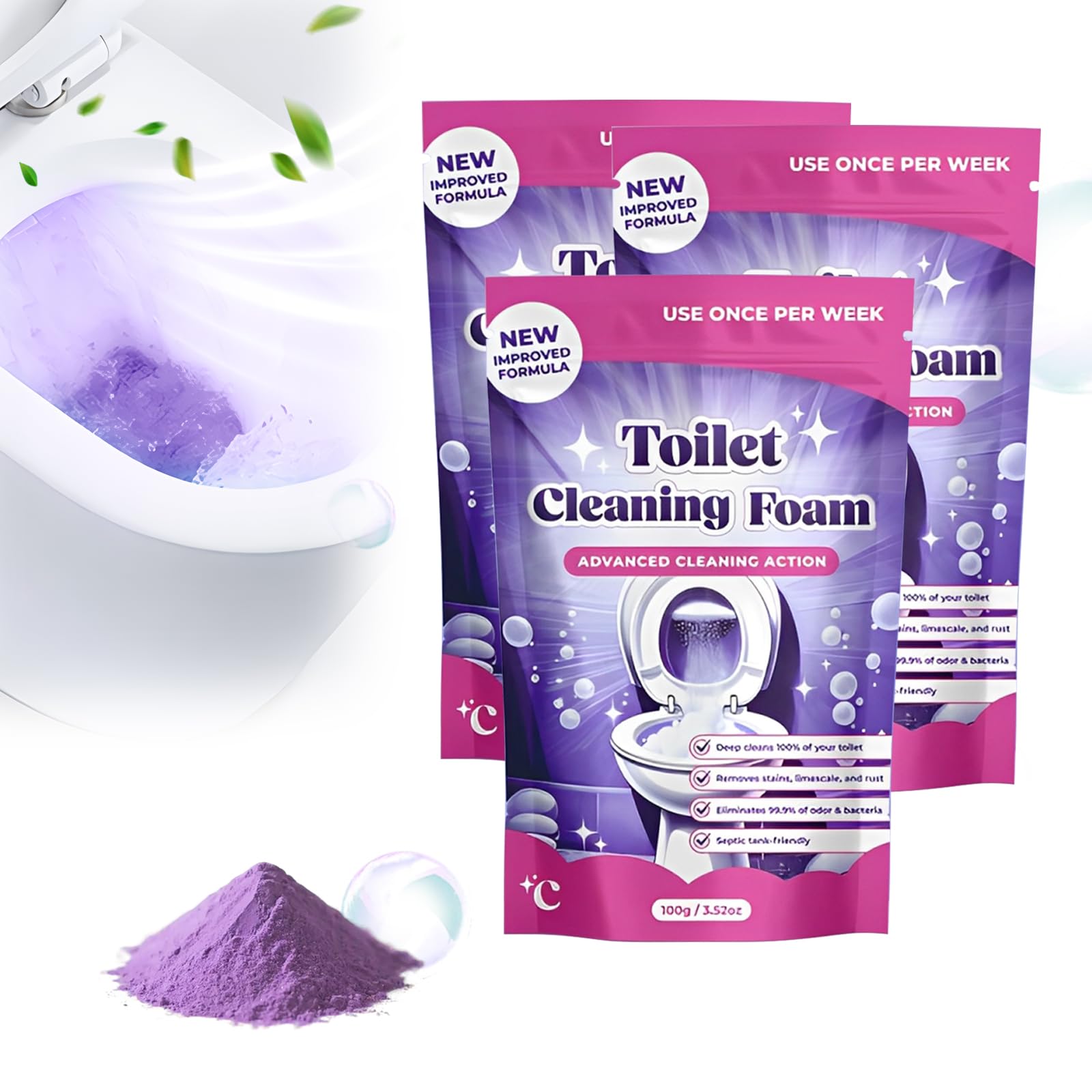 Power-Foaming Toilet Cleaner, 2026 New WC Cleaning Products, Dissolves Clogs Toilet & Drain Cleaner, Fast Acting Heavy Duty Drain Gel Toilet Rim Block with Anti-Limescale (3Pcs)