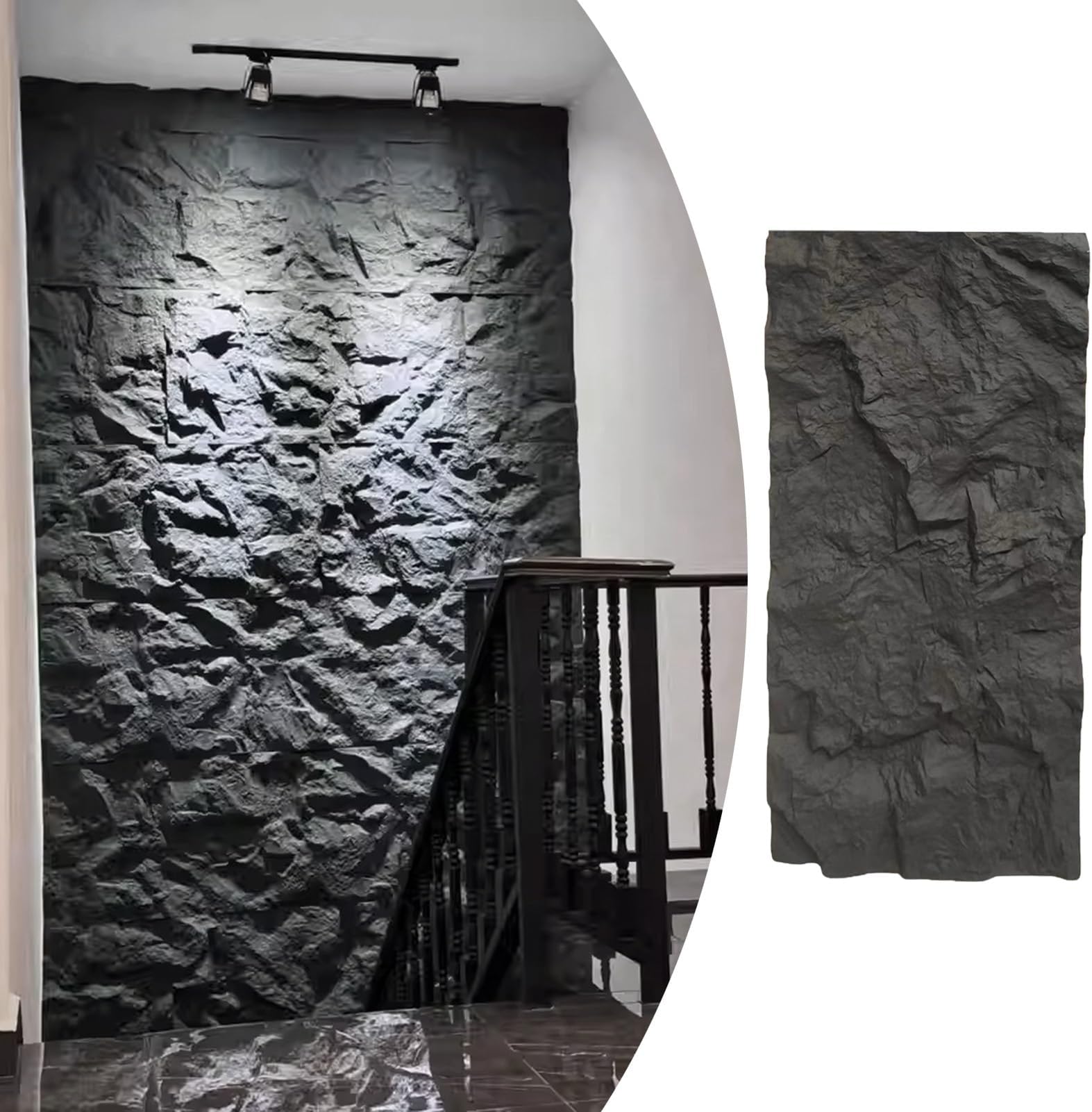 Artificial Stone Wall Panels for 3D Accent Wall Decor, Rock Veneer Cladding for Hallway and Stairs, Easy-to-Install Wall Paneling