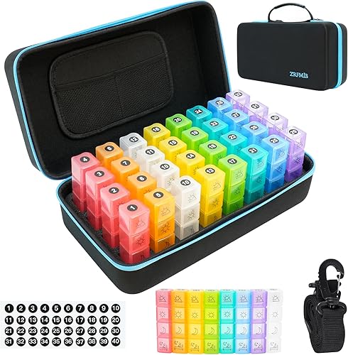 ZRFMIB Organizador mensual de pastillas 4 veces al día, organizador de pastillas de viaje de 30 días con 32 compartimentos diarios, organizador de