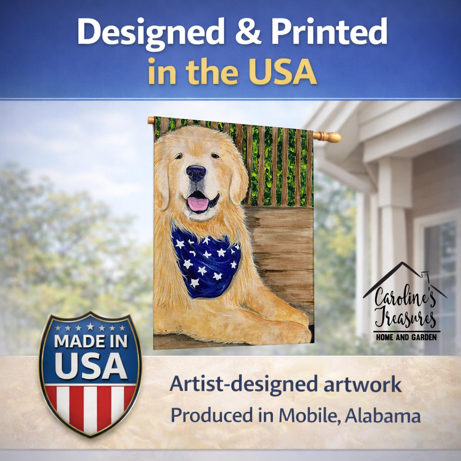 Caroline's Treasures SS8972CHF Golden Retriever Flag Canvas, Large, Multicolor