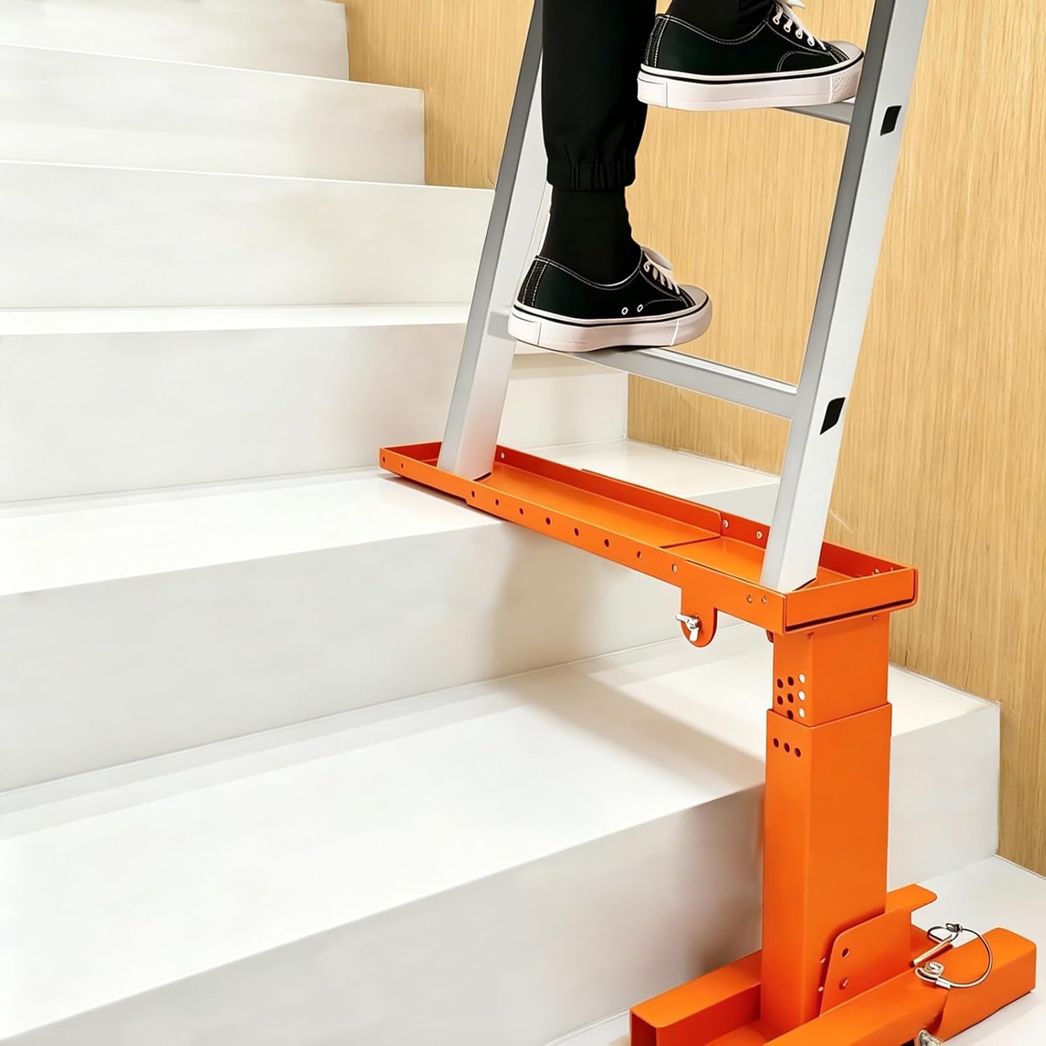Foldable Ladder Leveler Pro+ for Stair Adjustable 11-18" H & 17-31.5" L Heavy Duty Stabilizer Platform for Telescopic & Straight Ladders, 500LB Capacity Foldable Extension Tool for Uneven Surfaces