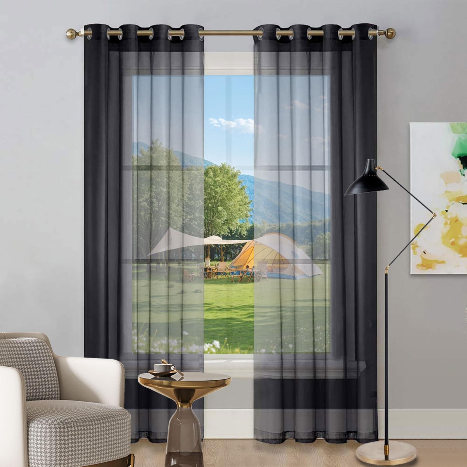 Verdunklungsvorhänge 250 x 110 cm Größe Und Farbe Wählbar Küchengardinen Bauernhaus Modern Gardinen Kurz Bistrogardine für Küche Wohnzimmer Landhaus, Schwarz