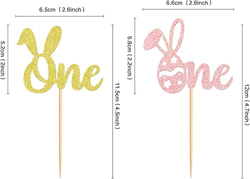 Miniatura 2 de Ercadio Paquete de 24 adornos para cupcakes de conejo, púas de orejas de conejo con purpurina para fiestas de Pascua y primavera