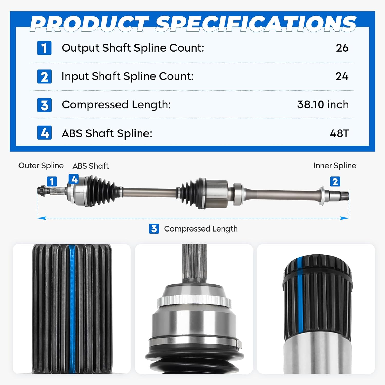 TadaMark Front Right CV Axle Shaft Assembly Fit for Toyota Camry 2.4L 2002-2009(Without Hybrid), for Solara 2.4L 2004-2008, for Highlander Base 2.4L 2001-2007 FWD Only, Passenger Side, for 66-5247