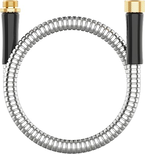 Short Metal Garden Hose 3 ft Connector, Stainless Steel Small Hose Extension Adapter for Hose Reel, Long, Flexible, Lightweight & Heavy Duty Water Pipe, No Kinking Outdoor Water Hose for Yard, 3 Feet