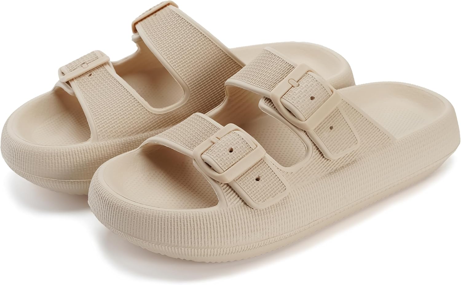 WHITIN Slides for Women Men Double Buckle Adjustable Thick Sole Pillow Slippers Bathroom Sandals