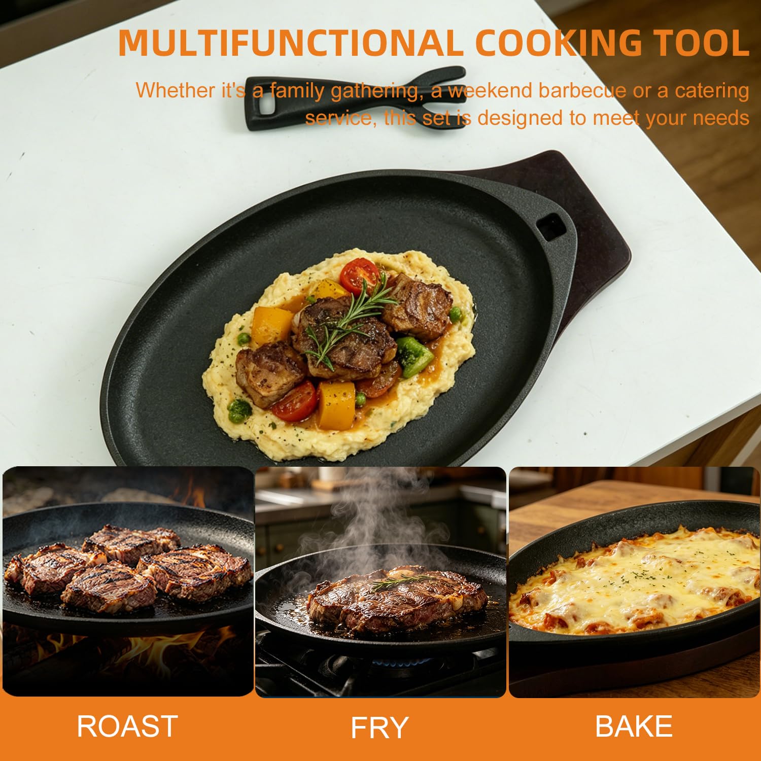DVK Cast Iron Fajita Plate Set - Sizzling Skillet -5