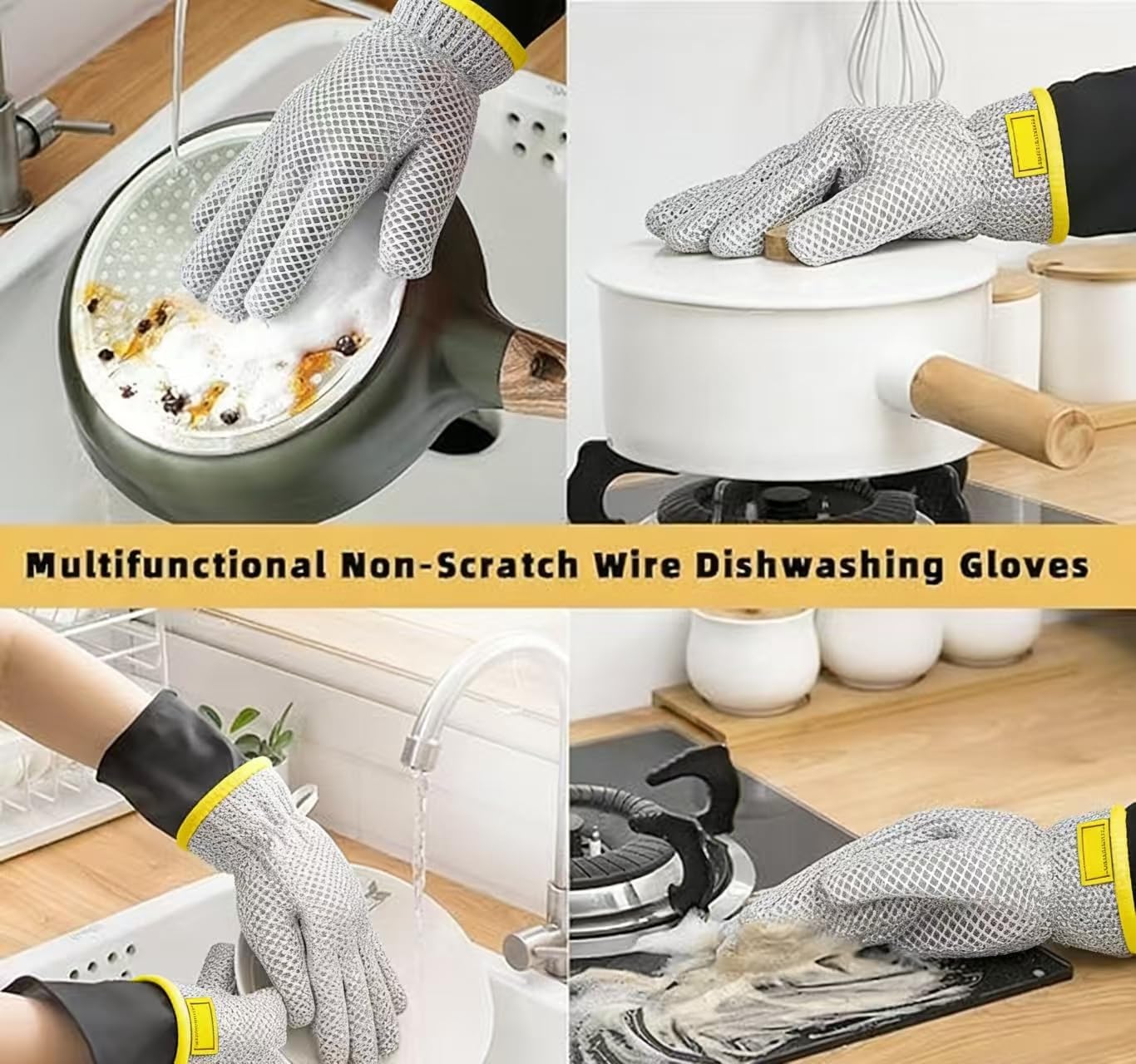 2 Pairs Silver Steel Wool Scrubber Gloves Waterproof Scrubber Gloves Steel Wool Kitchen Multipurpose Dish Cloths for Cooking