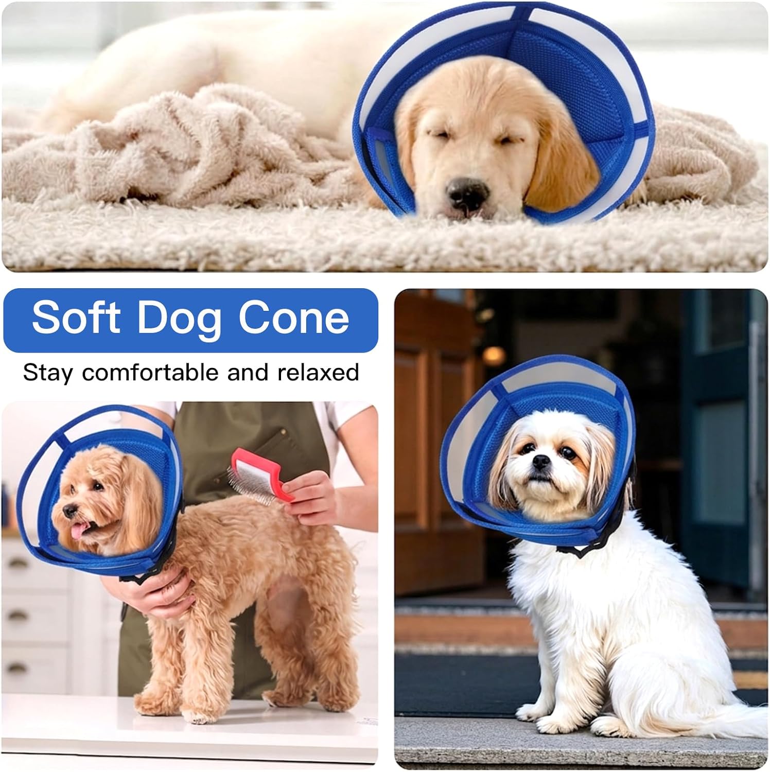 Comfortable Cone for Large Dogs to Stop Licking - Adjustable Elizabethan E-Collar for After Surgery Recovery, Neuter & Wound Protection,Lightweight Breathable Prevent Biting (Blue, XL)