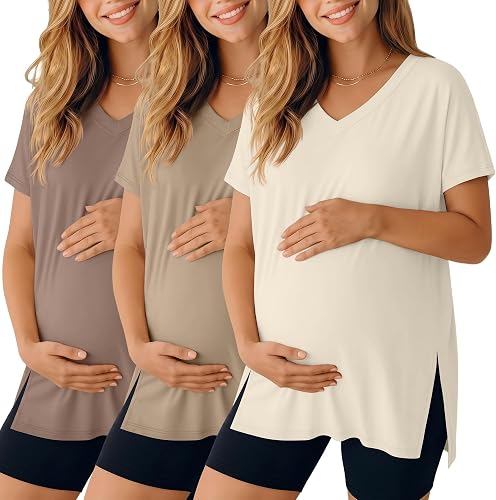 Ficerd 3 Pack Women's Maternity Shirts, 3-Color, Small