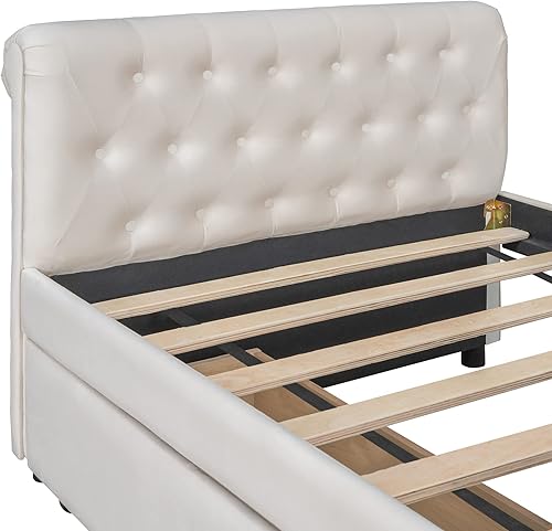 Miniatura 6 de Harper & Bright Designs Sofá cama individual tapizado con almacenamiento, marco de sofá cama de madera con 2 cajones debajo, sofá cama copetudo con
