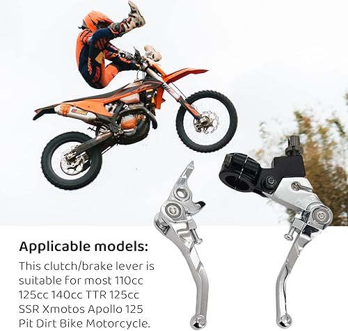 Miniatura 4 de Palanca de freno de embrague 78 pulgadas 0.866 in manillar palanca plegable de aluminio izquierda derecha ajuste 110cc 125cc 140cc TTR 125cc SSR